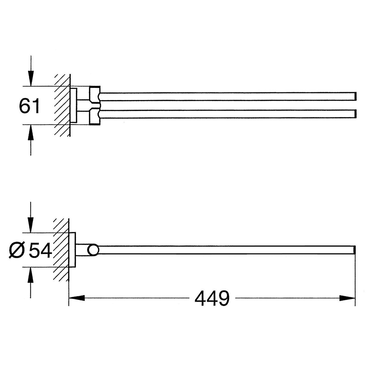 Держатель для полотенец поворотный GROHE Essentials 40371001 54мм двойной округлый металлический хром