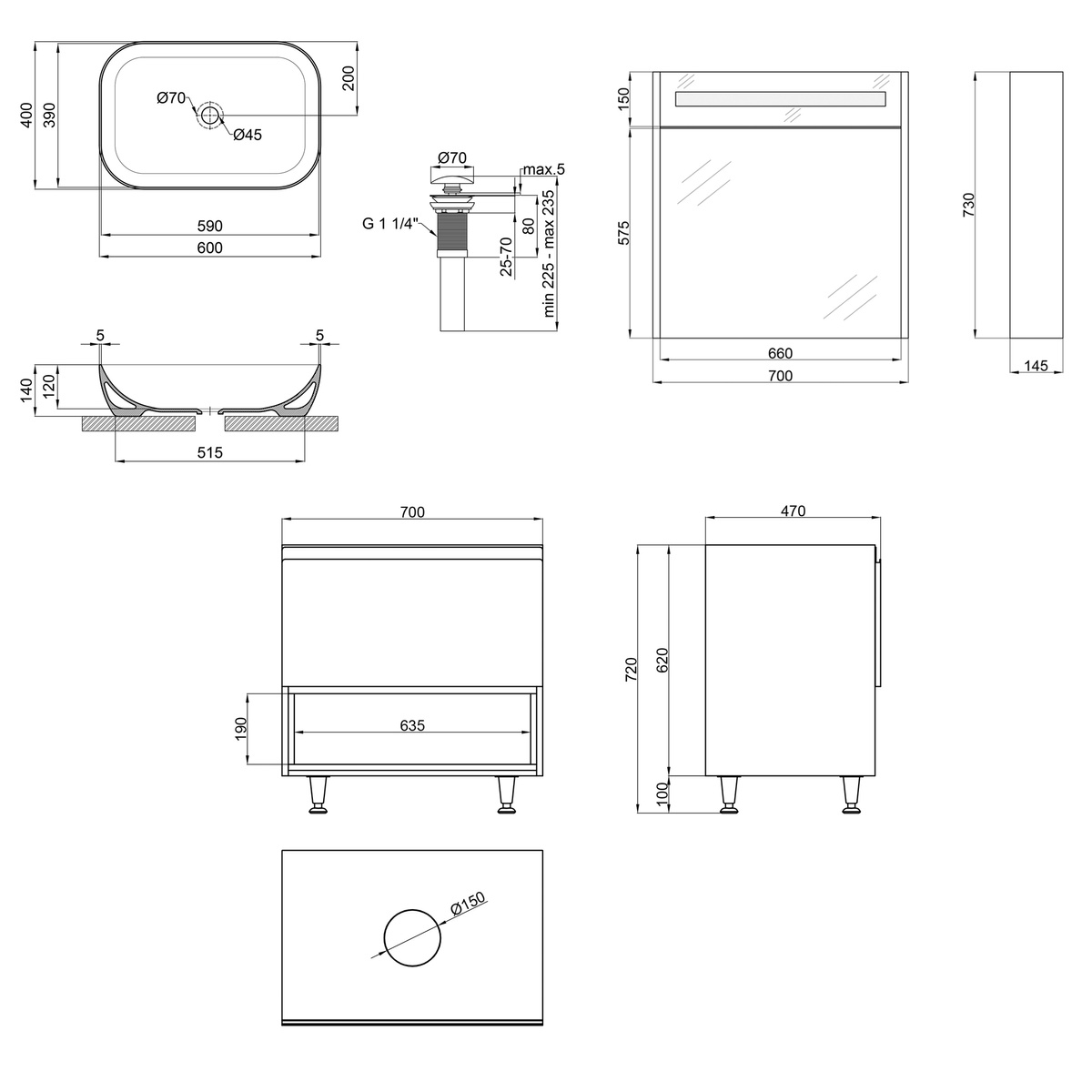 Набір меблів для ванної Q-TAP Robin сірий QT044RO42982