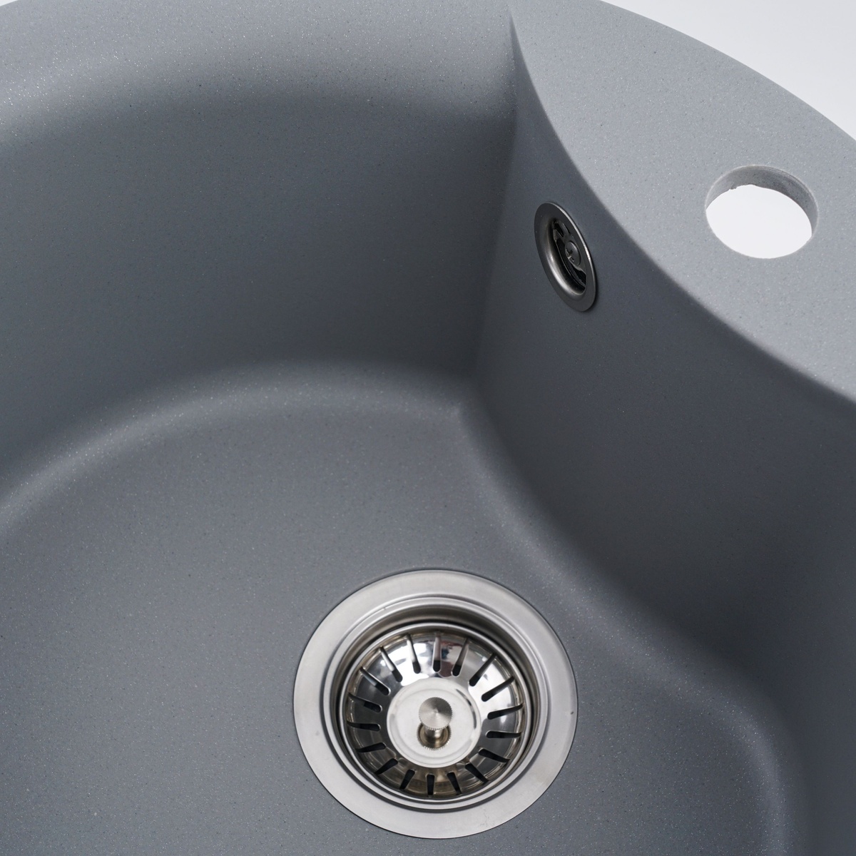 Мийка для кухні гранітна кругла PLATINUM 480 TURAS 400x400x220 мм без сифону сіра PLS-A25045
