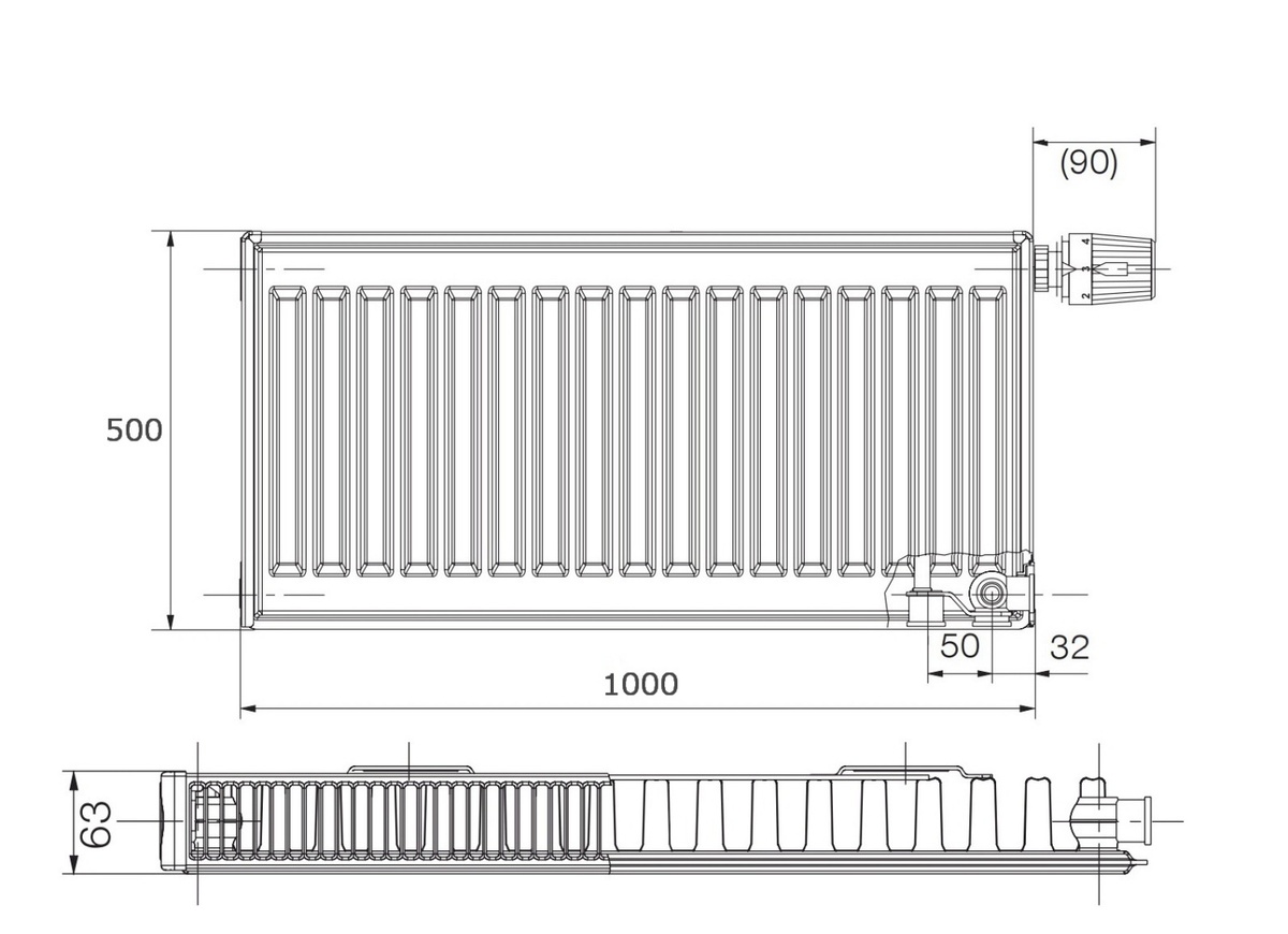 Стальной панельный радиатор отопления KORADO 11VK 500x1000 мм нижнее подключение класс 11 11050100-60-0010