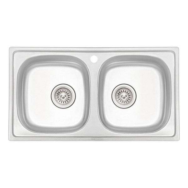 Кухонна мийка із нержавійки прямокутна Q-TAP 430мм x 780мм мікротекстура 0.8мм на дві чаші із сифоном QT7843BMICDEC08