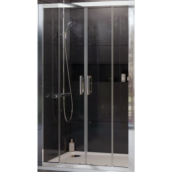 Двері для душової ніші RAVAK 10° DP4-120 скляні універсальні розсувні чотирисекційні 190x120см прозорі 6мм профіль хром 0ZKG0C00Z1