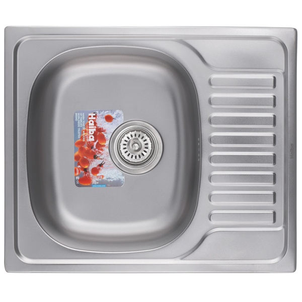 Мийка для кухні із нержавіючої сталі прямокутна HAIBA Satin 580x480x180мм матова 0.8мм із сифоном HB0645