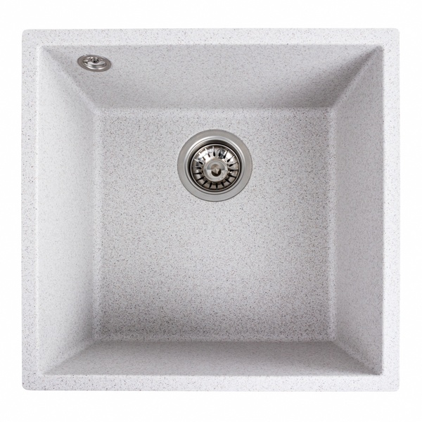 Мийка для кухні гранітна квадратна PLATINUM 4040 RUBA 440x440x200мм без сифону біла PLS-A40847