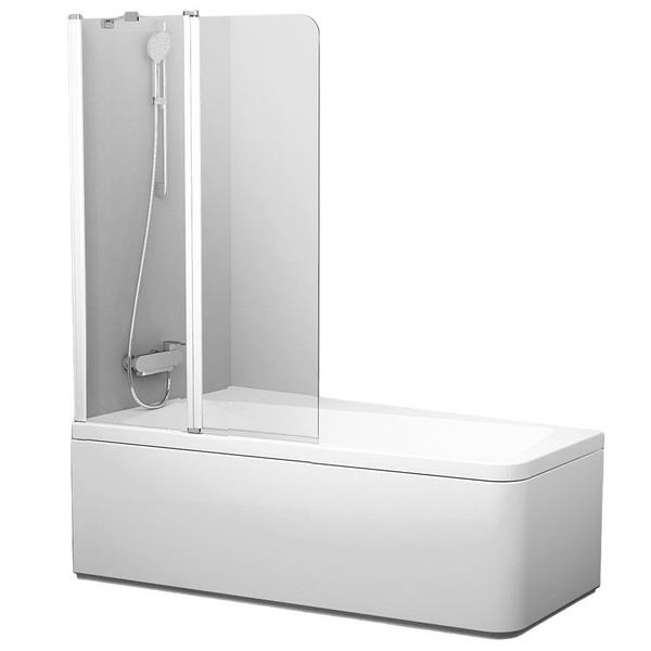 Шторка стеклянная для ванны двухсекционная распашная 150x99см RAVAK 10° CVS2-100 L стекло прозрачное 6мм профиль белый 7QLA0103Z1