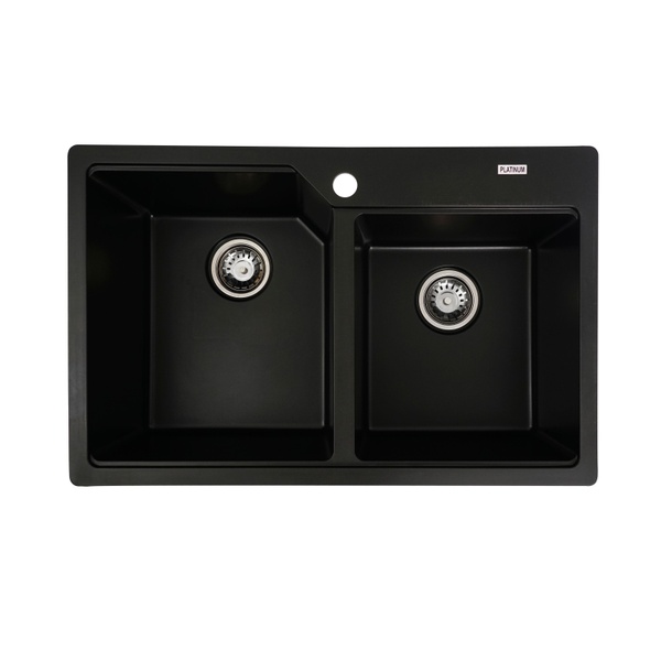 Мийка для кухні гранітна прямокутна PLATINUM 7850 HARMONY 780x500x200мм без сифону на дві чаші чорна PLS-A26549