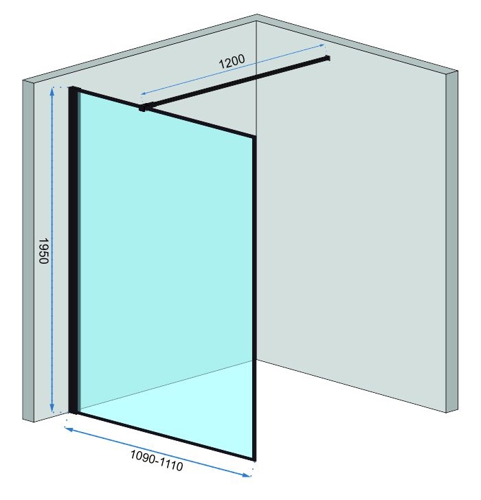 Стенка стеклянная для душа с держателем и полочкой 195x110см REA BLER стекло прозрачное 8мм REA-K7630 + HOM-00652