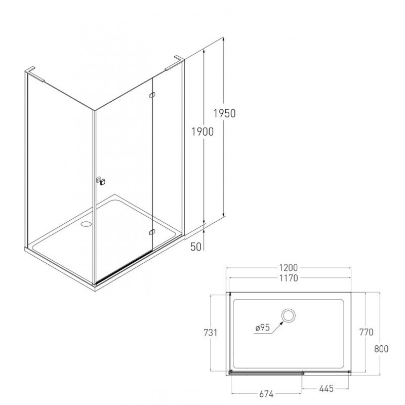 Кабина для душа прямоугольная угловая правая без поддона VOLLE BENITA 80x120x190см прозрачное стекло 8мм профиль хром 1017.134600R(3 коробки)