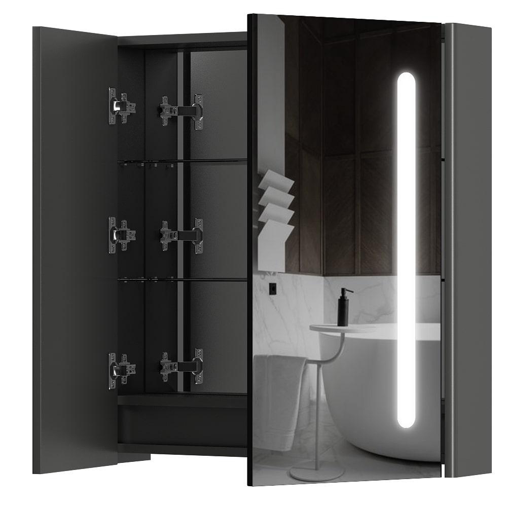 Шкафчик подвесной с зеркалом в ванную AQUARIUS Silver 70x75x15см c подсветкой серый AQ-U1665196099