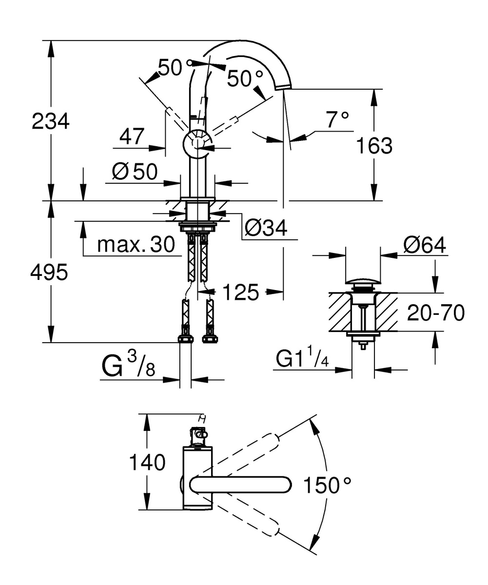 Змішувач для умивальника одноважільний GROHE Atrio графіт латунь з донним клапаном 32043AL3