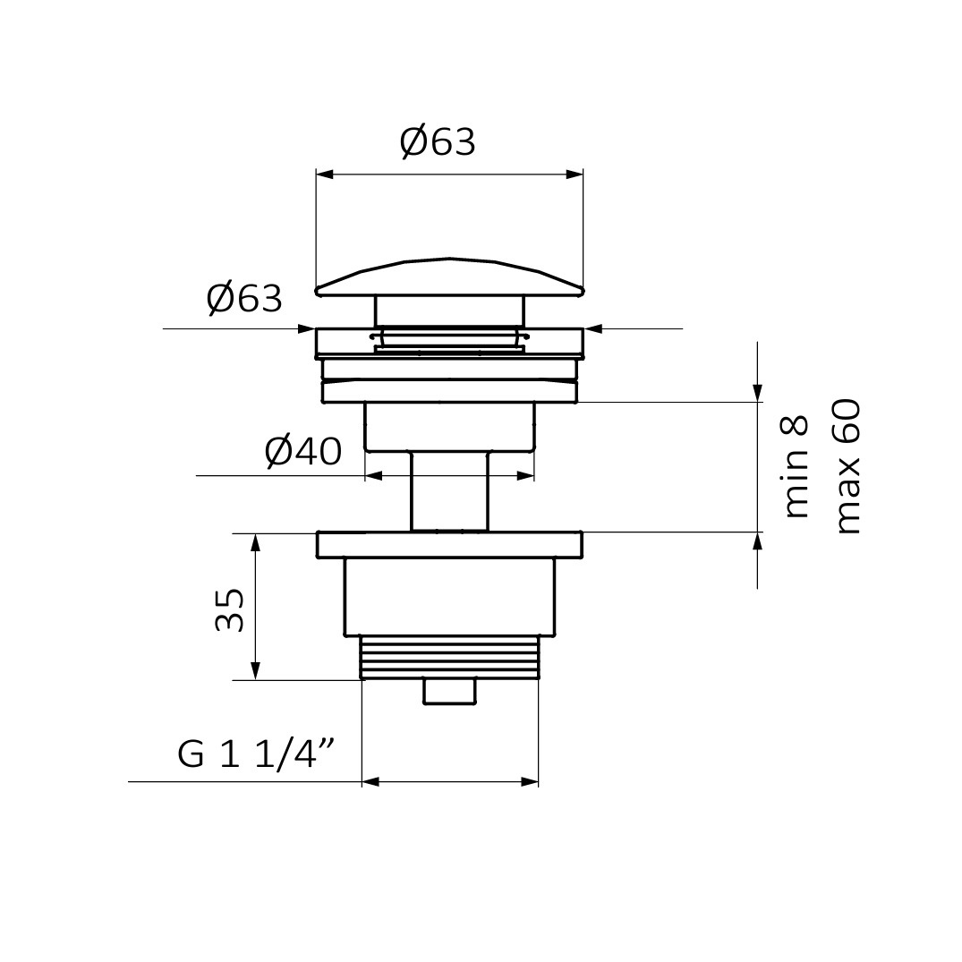 Донний клапан натискний для раковини GRB Hydro універсальний латунь 1 1/4" матований золотий 05055088
