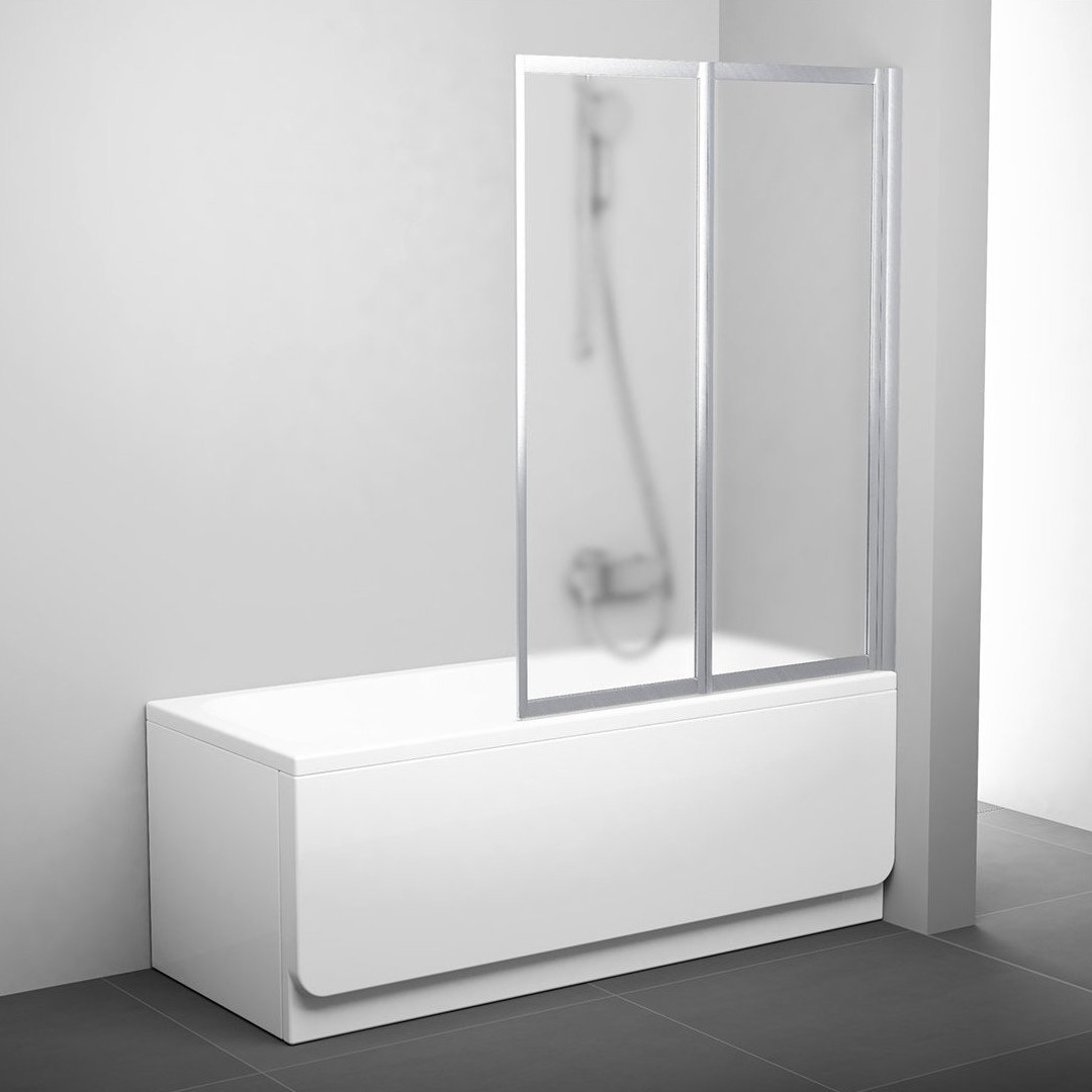 Шторка стеклянная для ванны универсальная двухсекционная складная 140x105см RAVAK CITY SLIM VS2 105 стекло матовое 3мм профиль сатин 796M0U00ZG