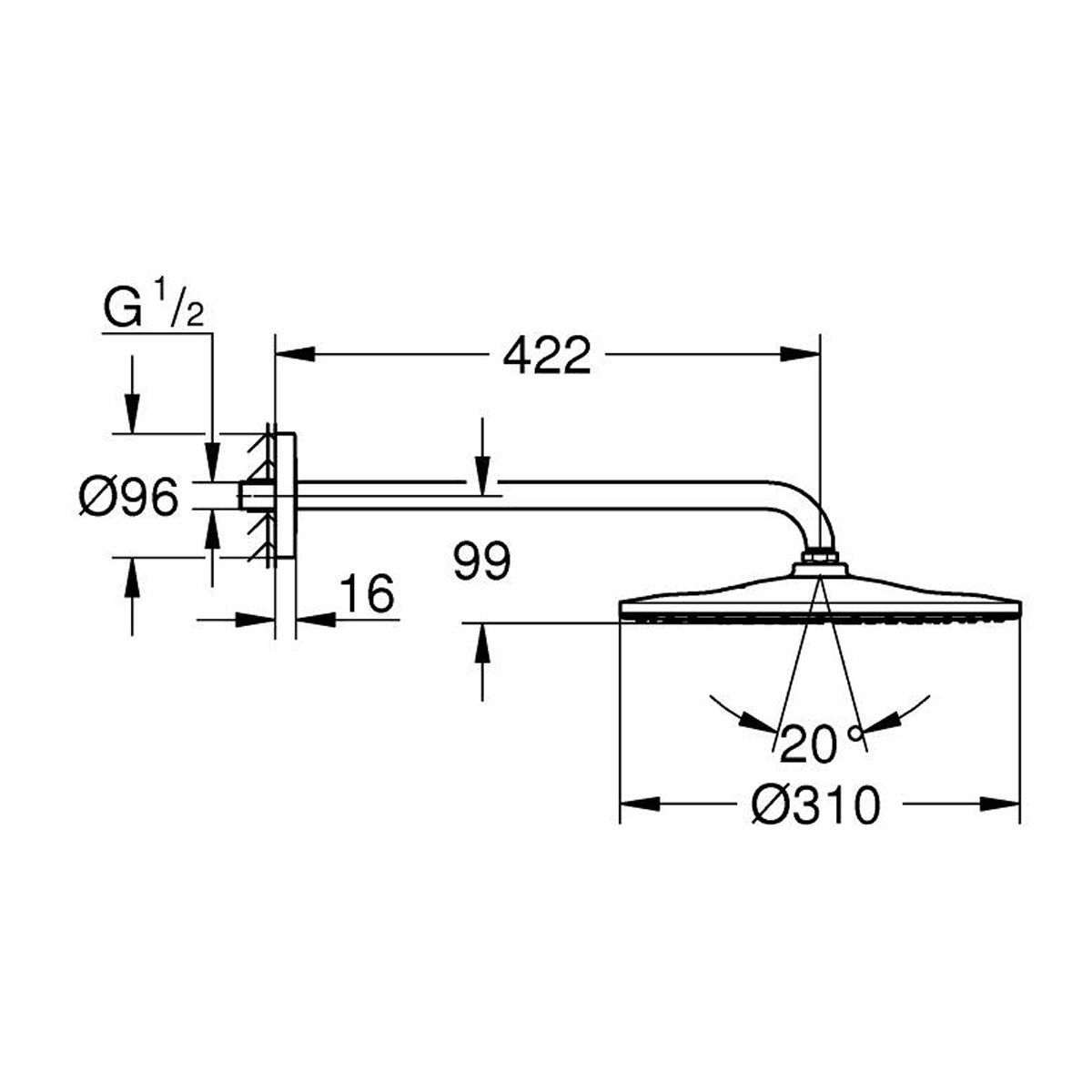 Верхній душ із кронштейном GROHE Rainshower 310мм латунь золото 26558GN0