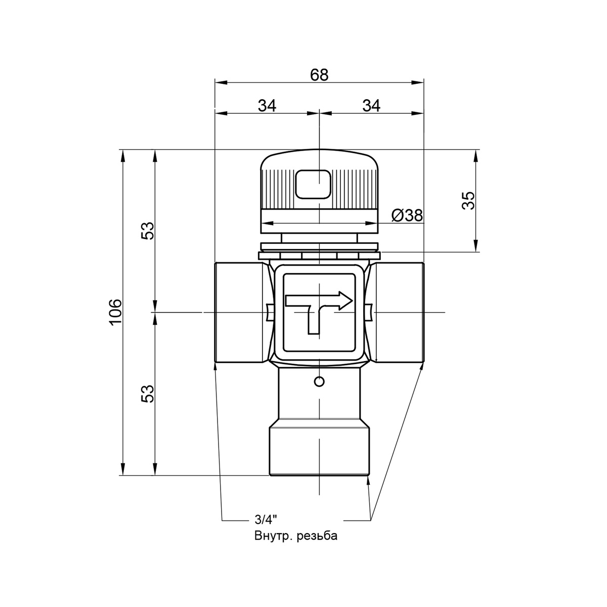 Термостатический 3-х ходовой клапан ICMA смесительный 3/4" №143 90143AE05