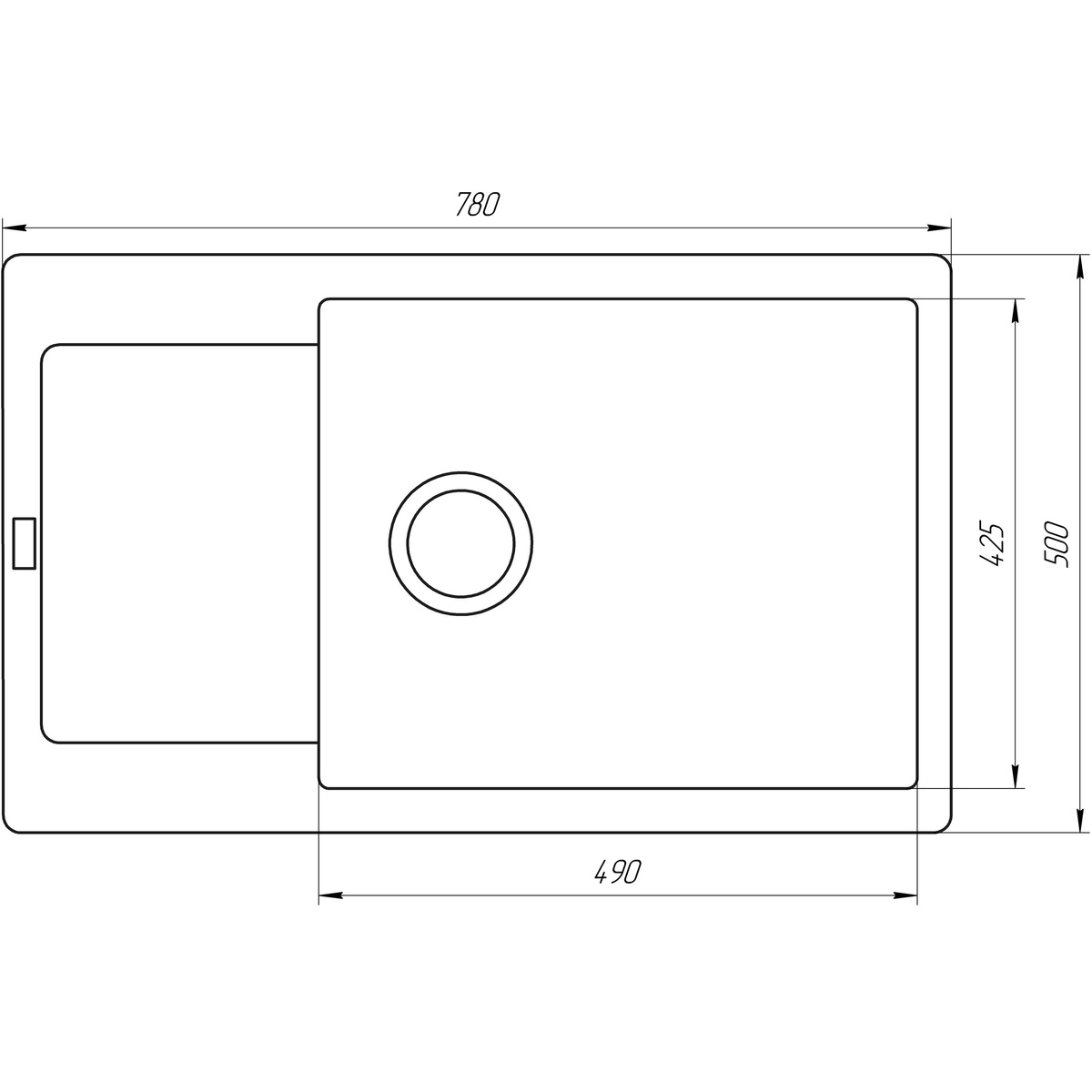 Кухонна мийка керамогранітна прямокутна GLOBUS LUX MALABI 500мм x 780мм сірий без сифону 000006134