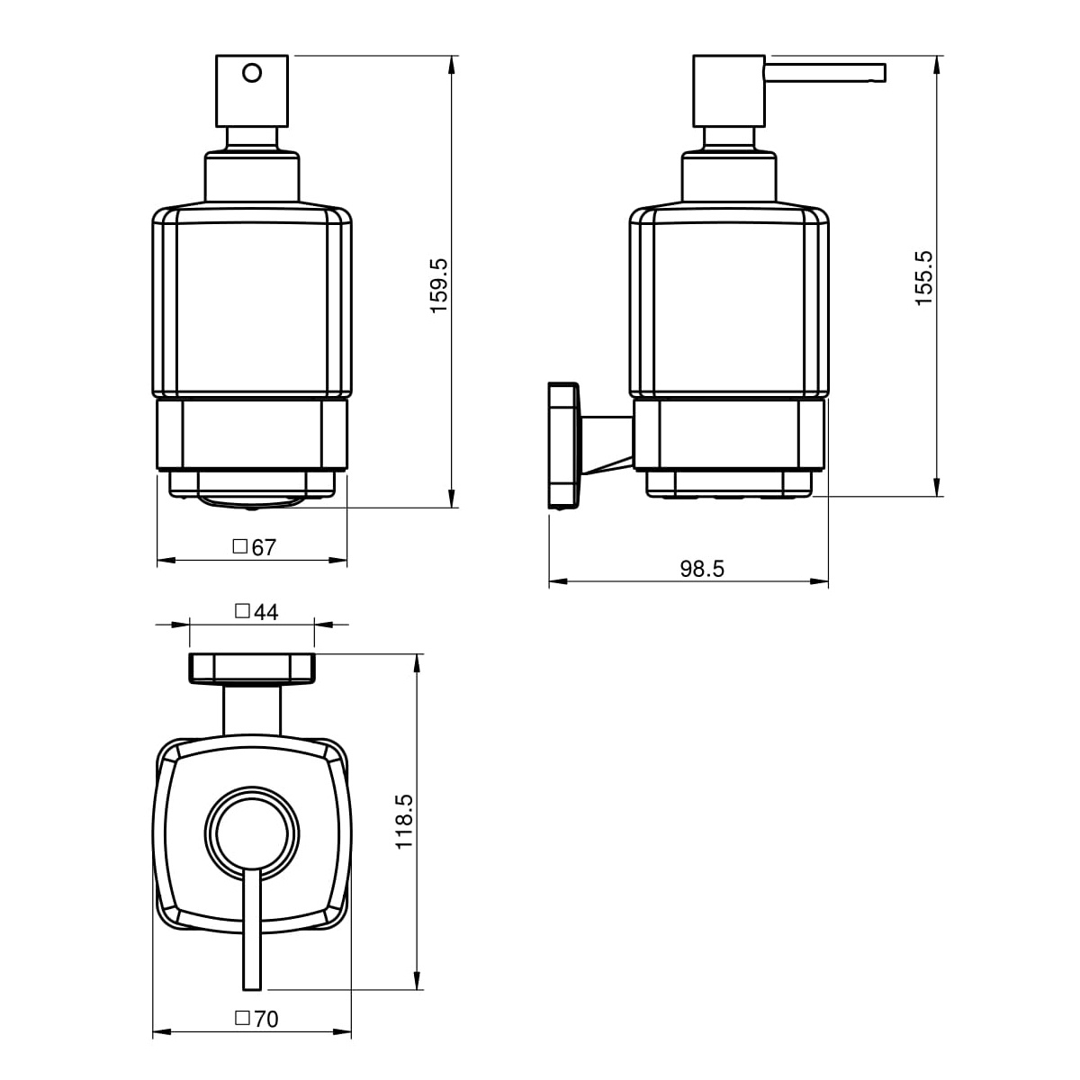 Дозатор для жидкого мыла настенный VOLLE TEO хром 300мл стекло 15-88-421