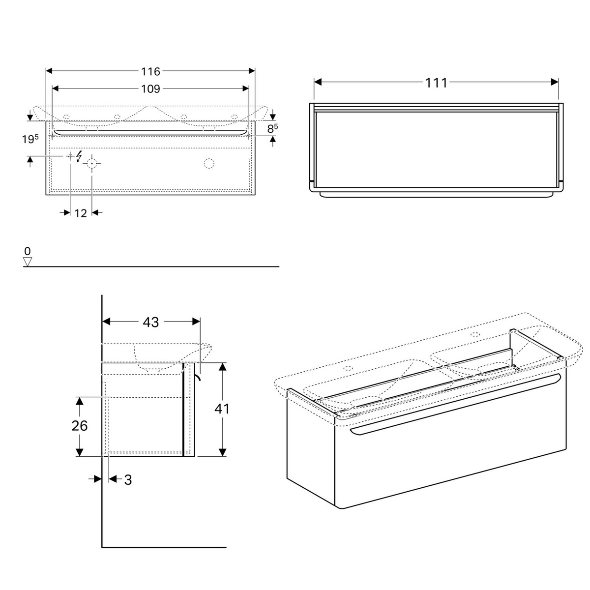 Тумба под умывальник GEBERIT myDay 116x41x43см подвесная белая 824130000