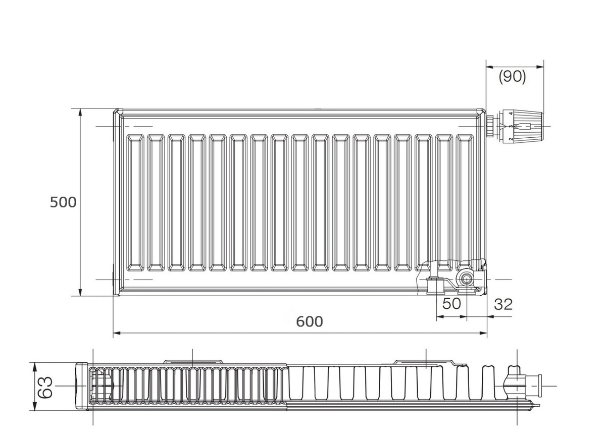 Стальной панельный радиатор отопления KORADO 11VK 500x600 мм нижнее подключение класс 11 11050060-60-0010