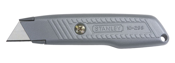 Ніж Stanley Interlock, трапецієподібне лезо, корпус металевий, відсік для зберігання лез, 136мм