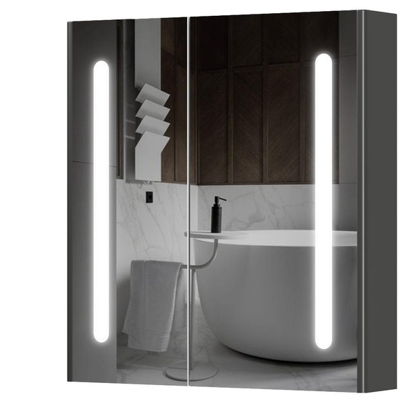 Шафка підвісна із дзеркалом у ванну AQUARIUS Silver 70x75x15см із підсвіткою сірий AQ-U1665196099