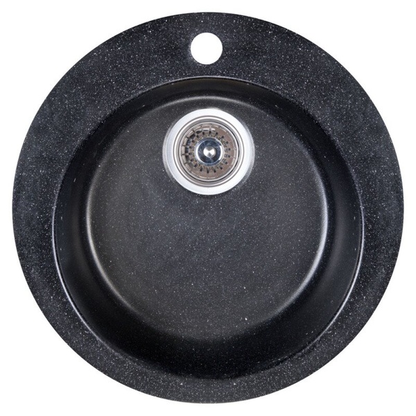 Мойка на кухню керамическая круглая COSH 475мм x 475мм черный с сифоном COSHD47K420