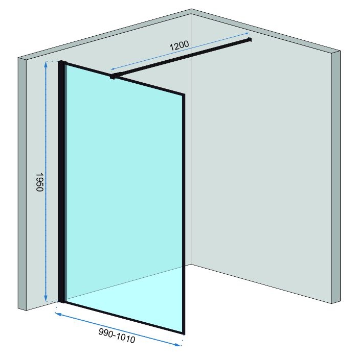 Стінка скляна для душу із тримачем та поличкою 195x100см REA BLER скло прозоре 8мм REA-K7634 + HOM-00652