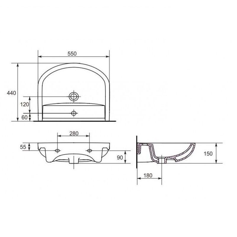 Умивальник підвісний CERSANIT Arteco 550x440x150мм напівкруглий білий K667-008