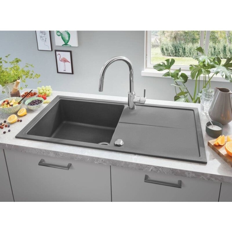 Кухонна мийка гранітна прямокутна GROHE K400 1000мм x 500мм чорний із сифоном 31641AT0