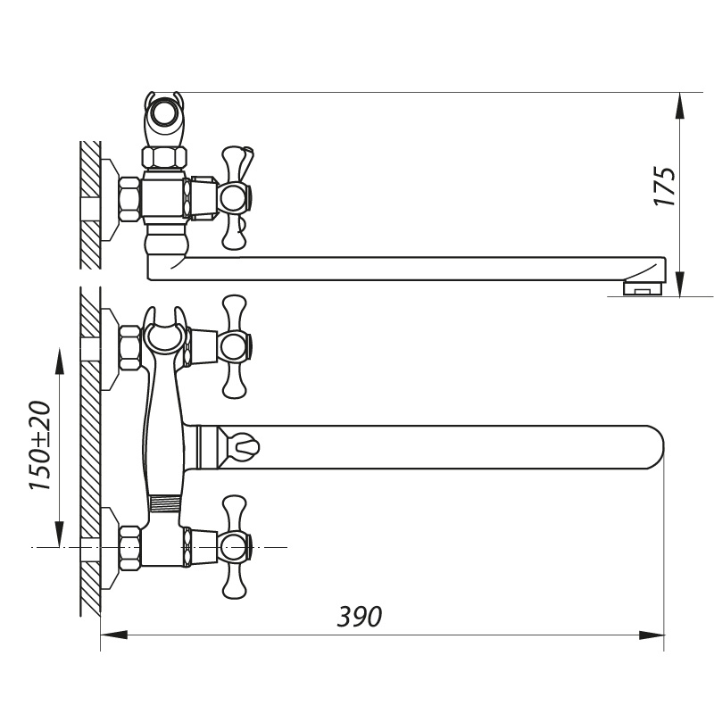 Змішувач для ванної двовентильний із довгим виливом ZERIX DFR-B 827 хром силумін ZX0186