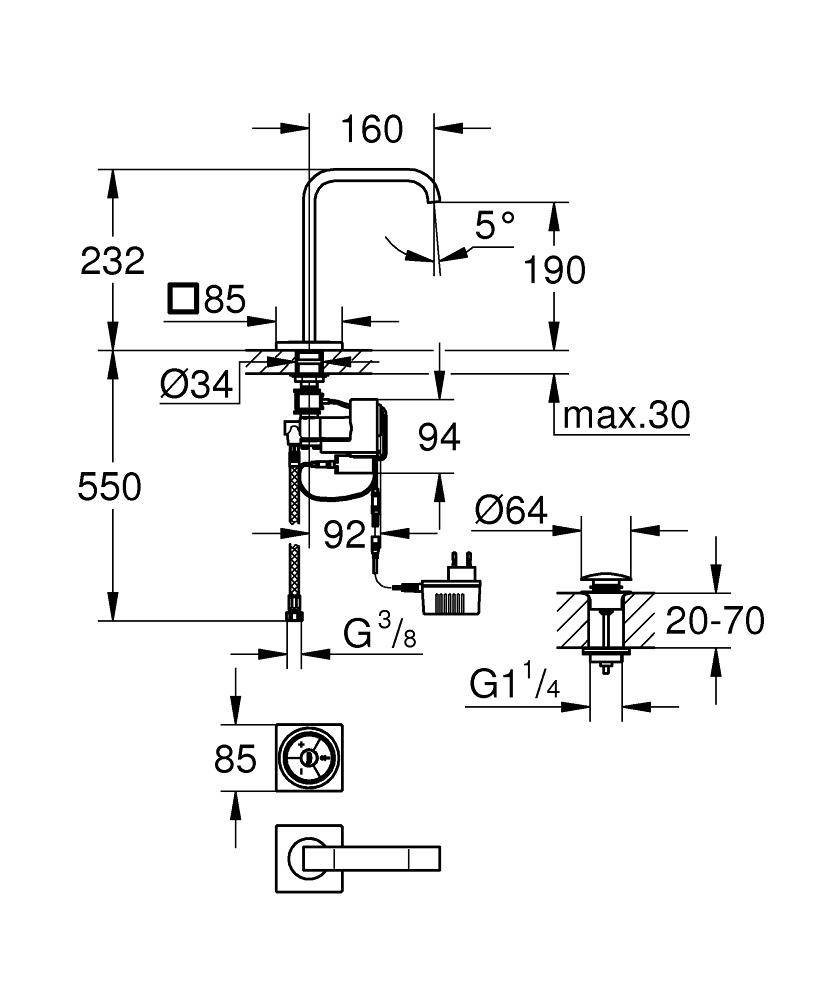 Змішувач для умивальника сенсорний на дві води GROHE Allure F-digital хром латунь сенсорный от сети 220V з донним клапаном 36342000