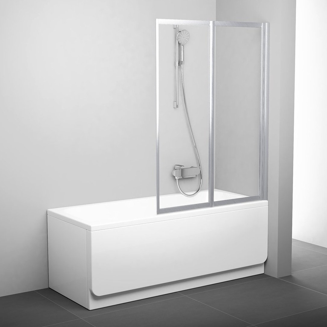 Шторка стеклянная для ванны универсальная двухсекционная складная 140x105см RAVAK CITY SLIM VS2 105 стекло прозрачное 3мм профиль сатин 796M0U00Z1