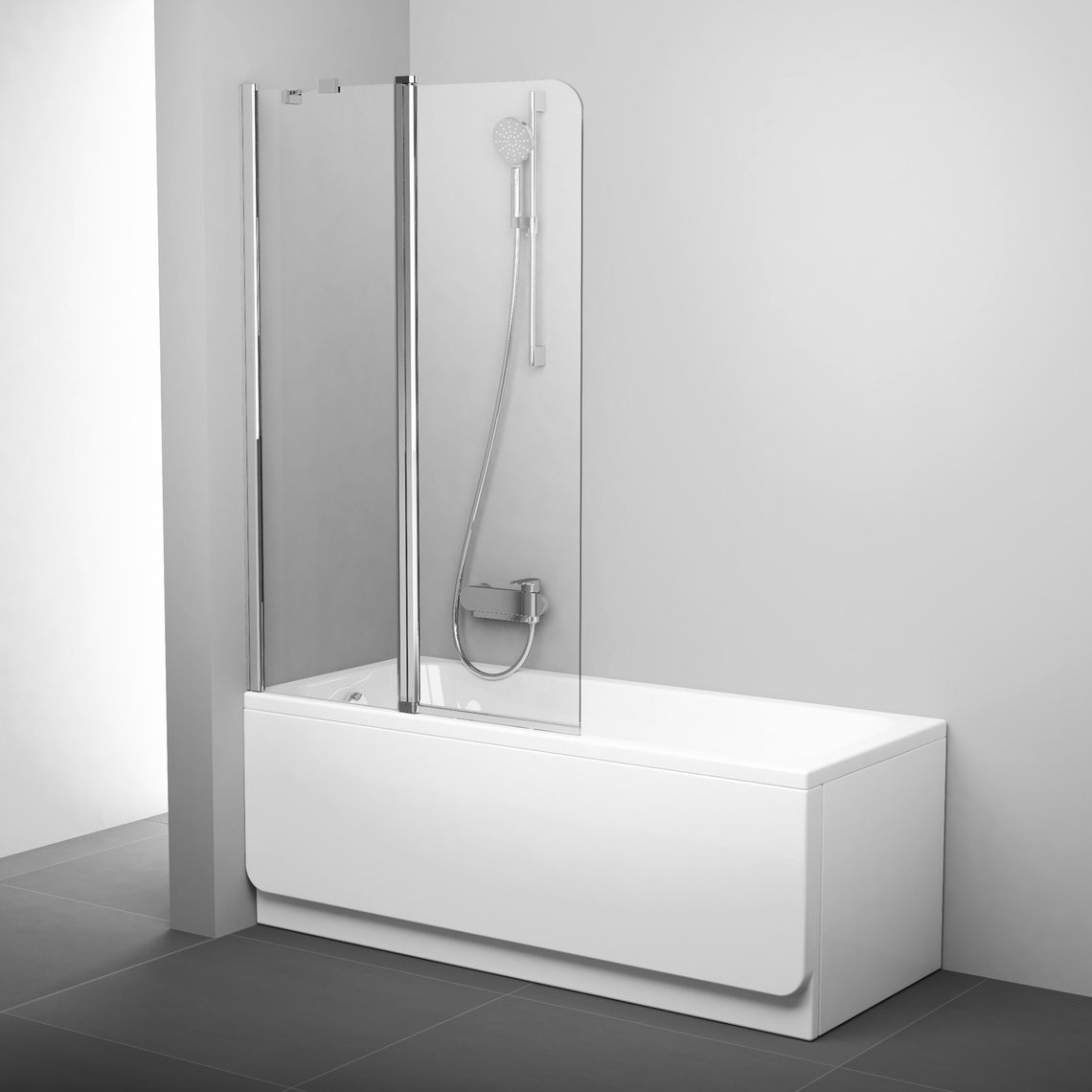 Шторка стеклянная для ванны двухсекционная распашная 150x99см RAVAK CHROME CVS2-100 L стекло прозрачное 6мм профиль хром 7QLA0C00Z1