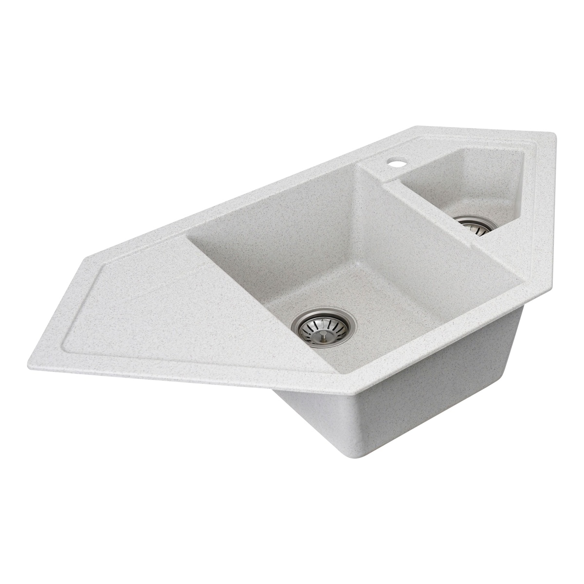 Мийка для кухні гранітна кутова PLATINUM 9950 PANDORA 990x500x200мм без сифону на півтори чаші біла PLS-A25192