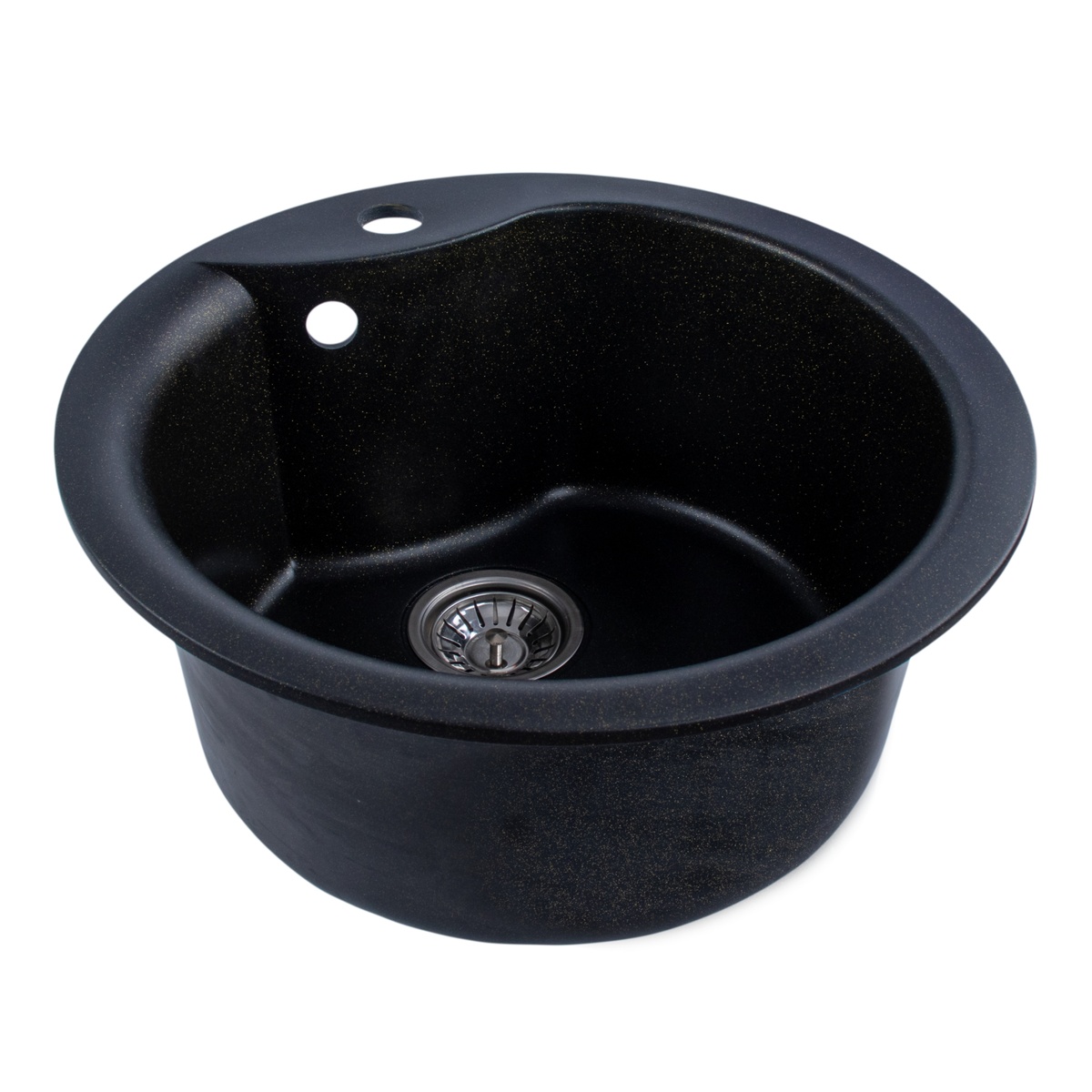 Мийка для кухні гранітна кругла PLATINUM 480 TURAS 480x480x220мм без сифону чорна PLS-A27956