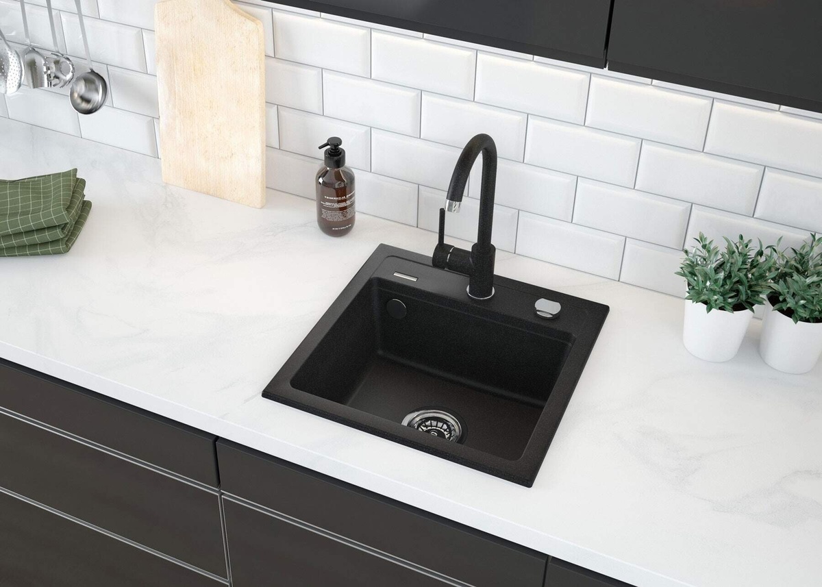 Мийка для кухні гранітна квадратна DEANTE Zorba 440x440x184мм із сифоном сіра ZQZ_2103