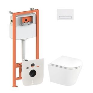 Комплект инсталляции Q-TAP Nest/Scorpio кнопка белая безободковый унитаз Q-TAP с крышкой микролифт QT1433053ERW0133M425M08V1384W