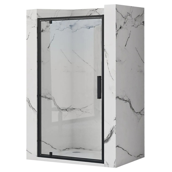 Двері скляні для душової ніші універсальні розпашні REA RAPID SWING 195x90см прозоре скло 6мм профіль чорний REA-K6409