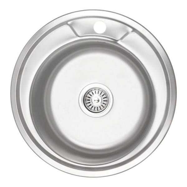 Мийка для кухні із нержавіючої сталі кругла WEZER 490x490x180мм мікротекстура 0.6мм із сифоном 490(0.6)D