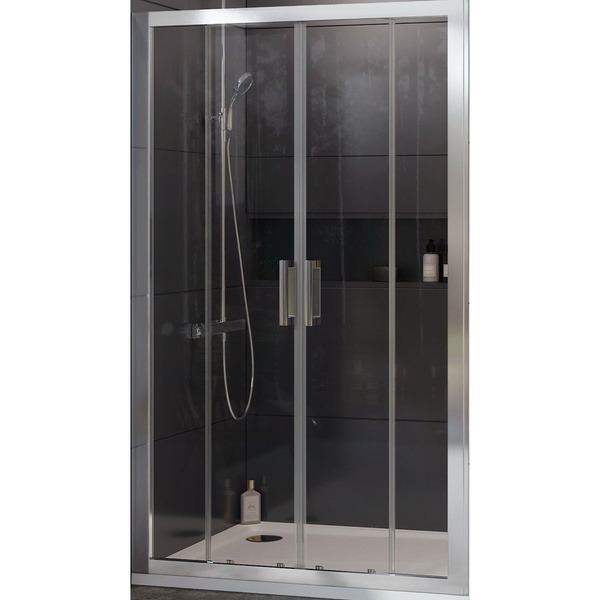 Двері для душової ніші RAVAK 10° DP4-180 скляні універсальні розсувні чотирисекційні 190x180см прозорі 6мм профіль сатин 0ZKY0U00Z1