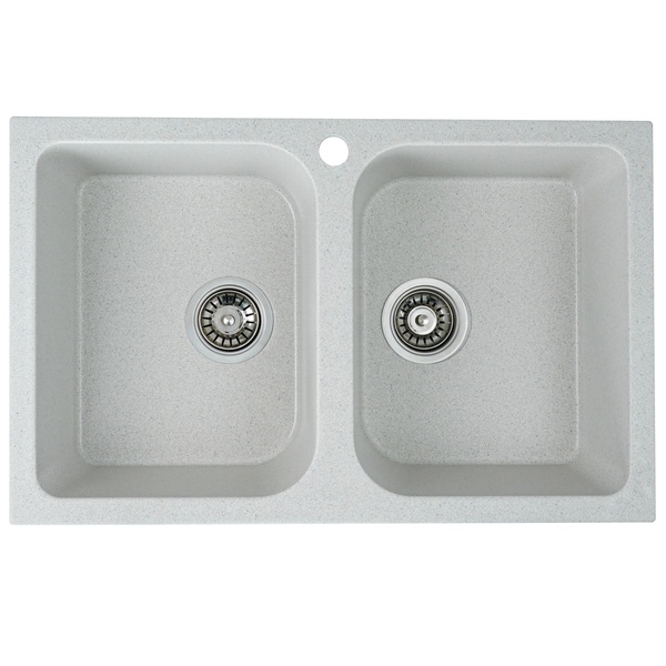 Мийка для кухні гранітна прямокутна PLATINUM 7648W TWIN 760x480x180мм без сифону на дві чаші біла PLS-A24924