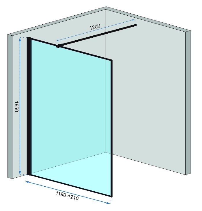 Стінка скляна для душу із тримачем та поличкою 195x120см REA BLER скло прозоре 8мм REA-K7631 + HOM-00652
