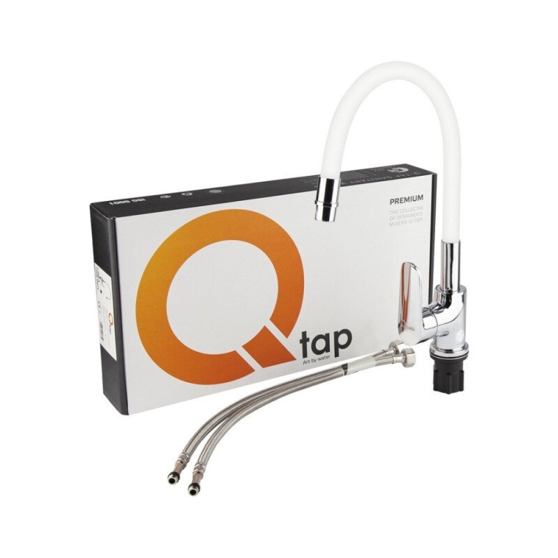 Змішувач для кухні однозахватний із пружиною Q-TAP Linea білий латунь QTLINCRW007F