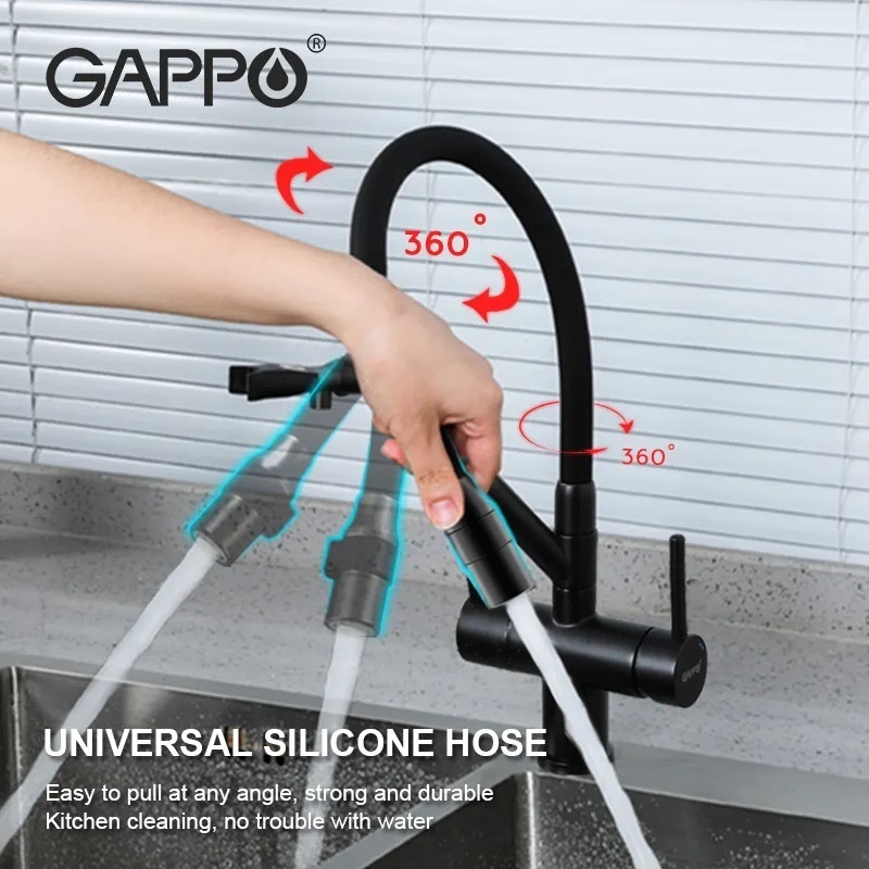 Cмеситель для кухни с краном для фильтрованной воды GAPPO черный латунь G4398-86