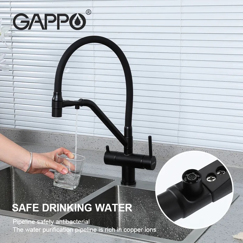 Cмеситель для кухни с краном для фильтрованной воды GAPPO черный латунь G4398-86
