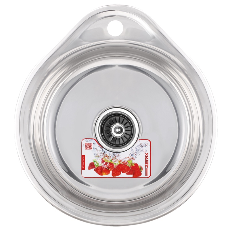 Мийка для кухні із нержавіючої сталі кругла ZERIX Z4843-06-160P 430x480x160мм глянцева 0.6мм із сифоном ZS0565