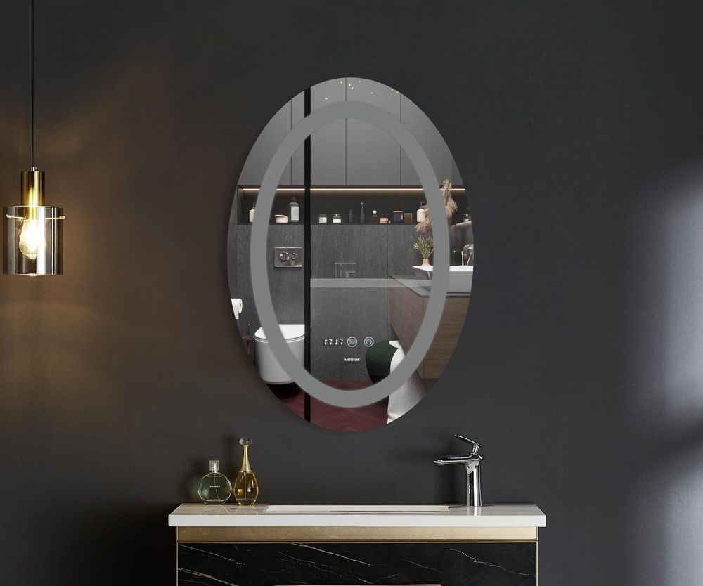 Зеркало в ванную MIXXUS Plain 80x60см c подсветкой сенсорное включение антизапотевание овальное MI6933