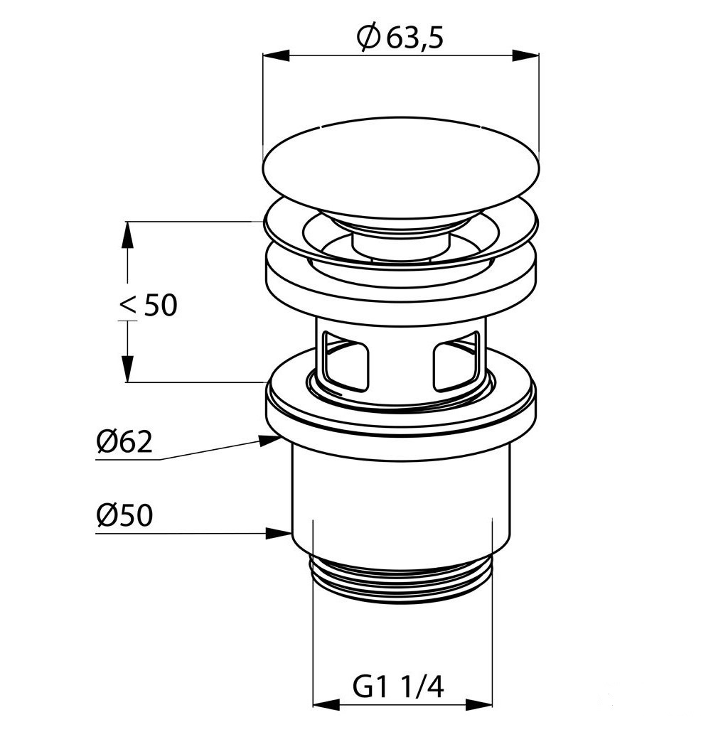 Донний клапан натискний для раковини KLUDI із переливом метал 1 1/4" глянцевий хром 1042405-00