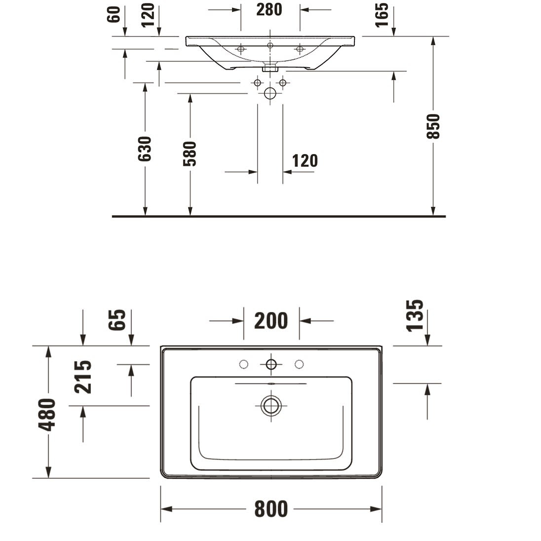 Умывальник подвесной DURAVIT D-Neo 800x480x165мм прямоугольный белый 2367800000