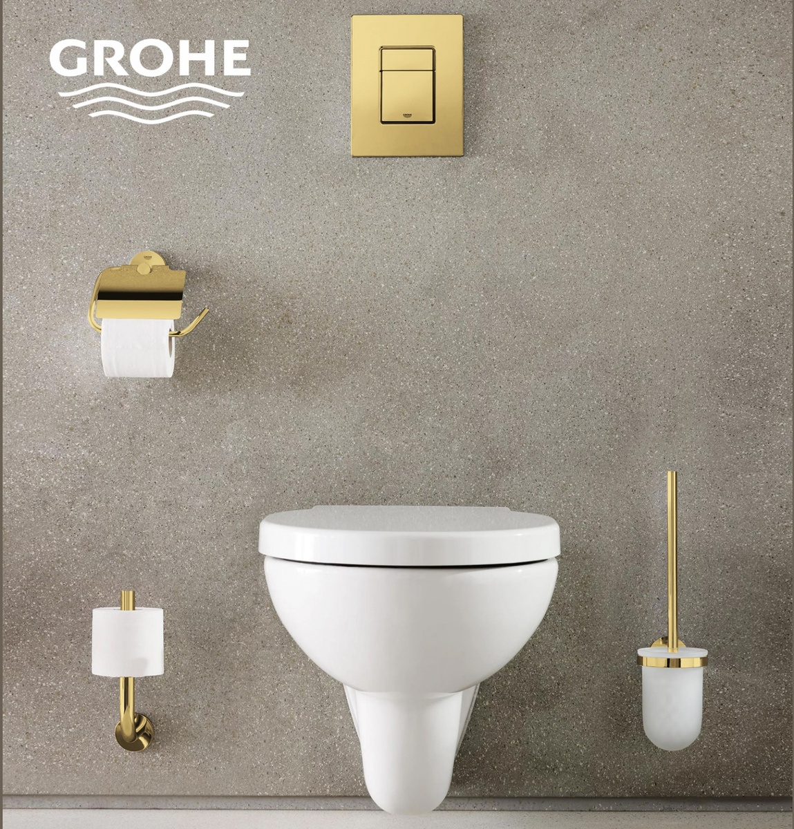 Держатель для туалетной бумаги с крышкой GROHE Essentials 40367GL1 округлый металлический золото