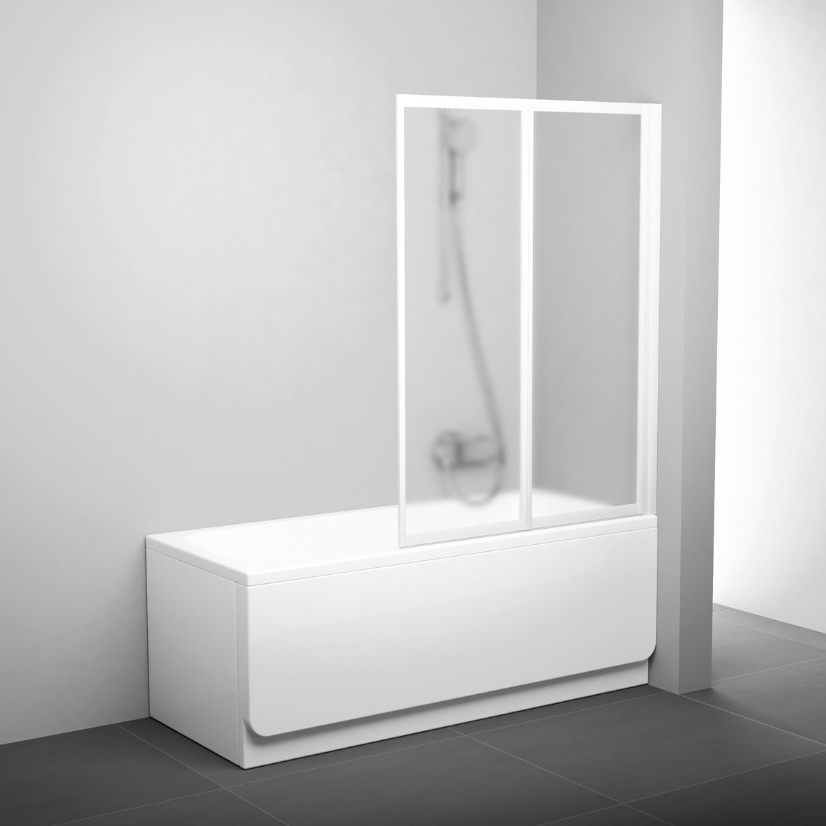 Шторка стеклянная для ванны универсальная двухсекционная складная 140x105см RAVAK CITY SLIM VS2 105 стекло матовое 3мм профиль белый 796M0100ZG